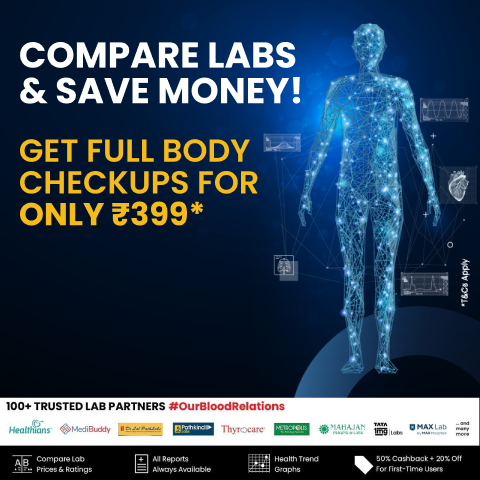 Full body checkup including recommended blood tests list: CBC, LFT, KFT and more. Price starting from ₹399.